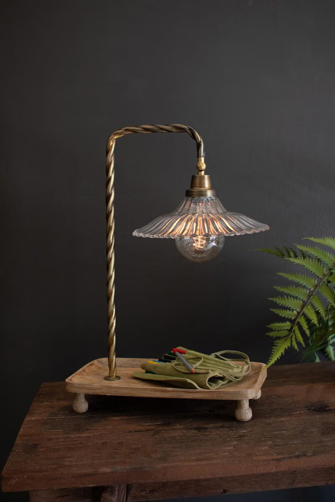 Table Lamp with Wooden Tray Base and Glass Shade – image 5