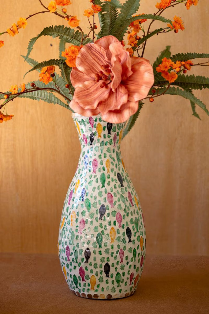 Spun Bamboo Vase with Capiz Shell Detail #10 - view 1