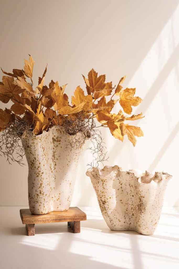 Set of 2 Ceramic Rustic Edge Vases – image 1