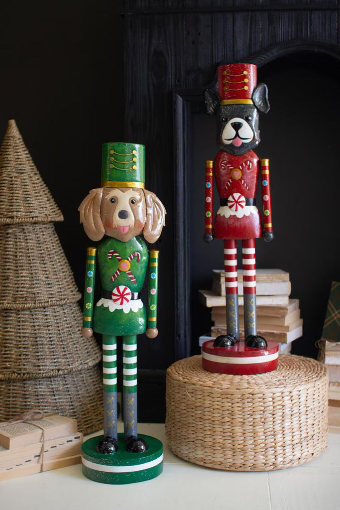 Set of 2 Painted Metal Christmas Dog Nutcrackers – image 1