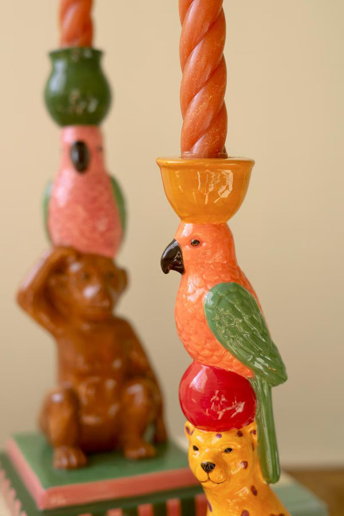 Set of 2 Ceramic Cheetah and Monkey Taper Candle Holders – image 3