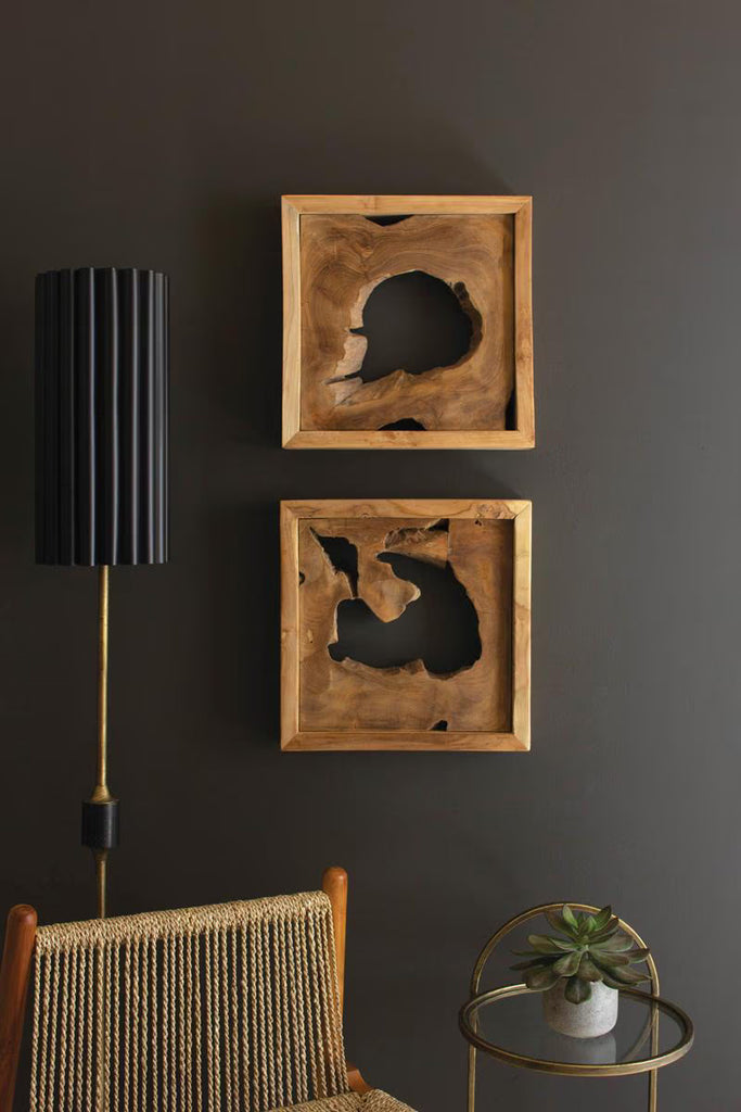 SET OF TWO FRAMED TEAK WALL ART — Kalalou DWA1028