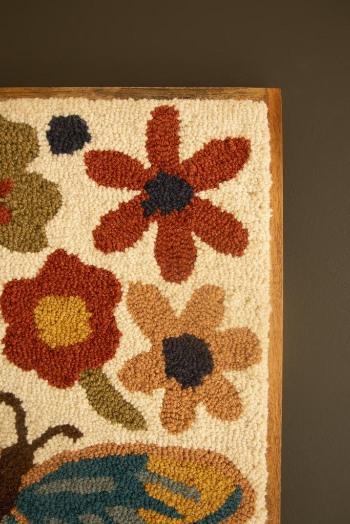 Wood Framed Hand-hooked Flowers & Butterfly – image 2
