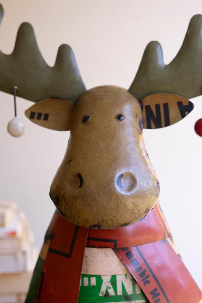Recycled Metal Christmas Moose with Ornaments – image 6