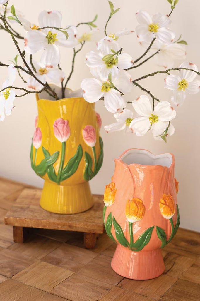 Set of 2 Ceramic Tulip Vases – image 1