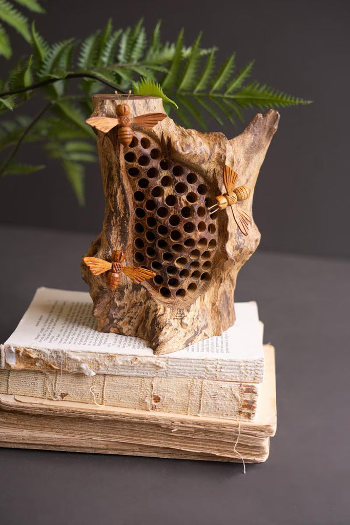 Rustic Table Top Hand Carved Bee Hive - view 1