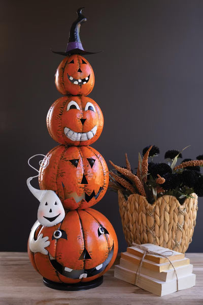 Four Stack Painted Jack-o-lantern with Witch Hat – image 1