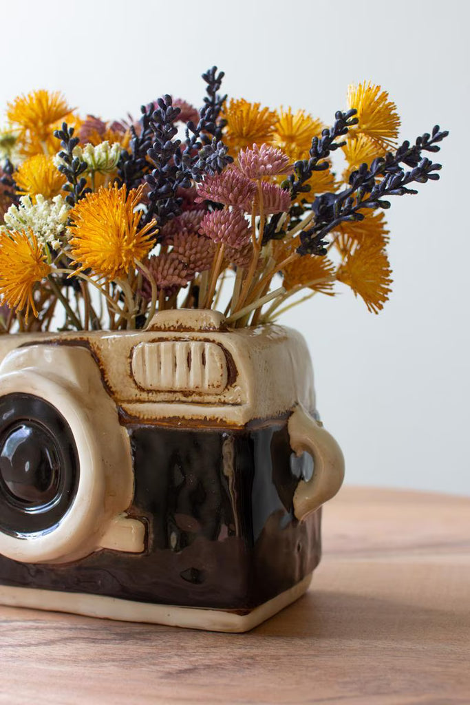 CERAMIC CAMERA PLANTER (MIN 2) — Kalalou CDV2297K