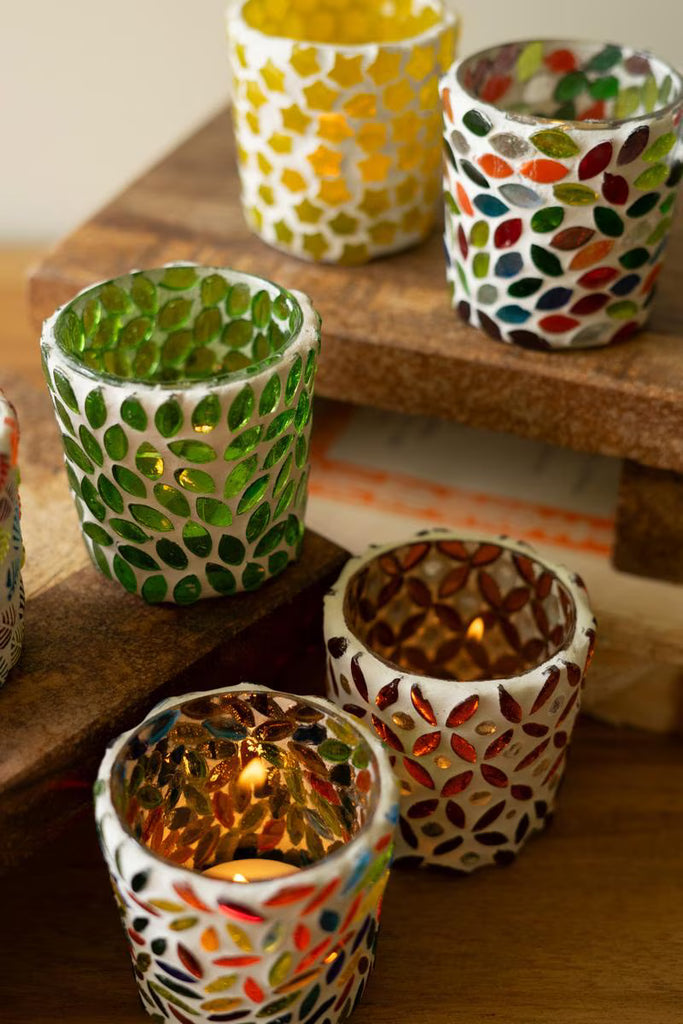 Set of 6 Mosaic Glass Votive Holders - view 3