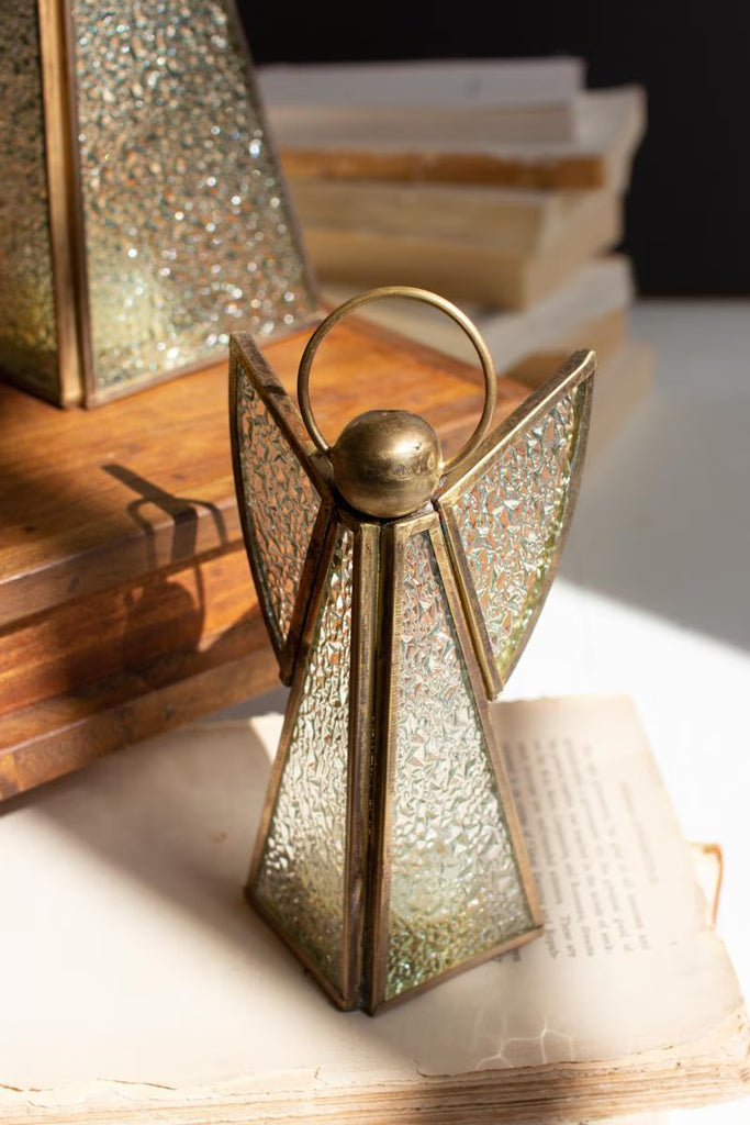 Set of 3 Antique Brass and Glass Christmas Angels Tlite Holder – image 3