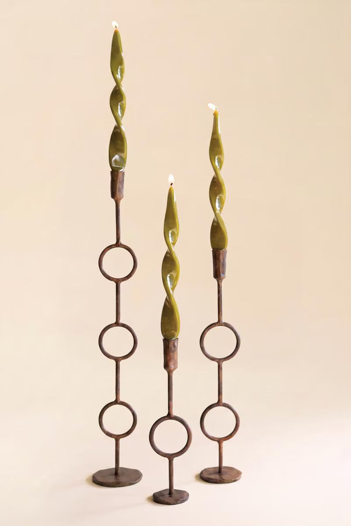 Set of 3 Rustic Brass Taper Candle Holders - Rings – image 4