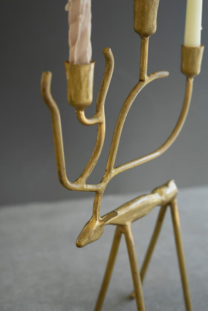 Set of 2 Antique Gold Forged Christmas Deer Candelabras – image 3