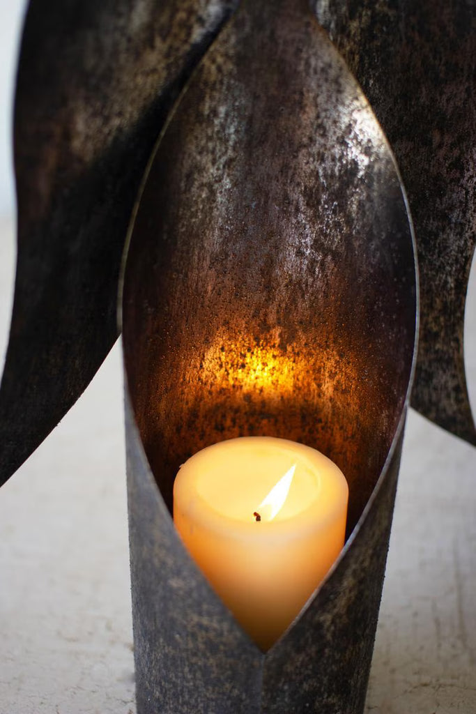 Set of 2 Rustic Metal Angel Candle Holders - image 4