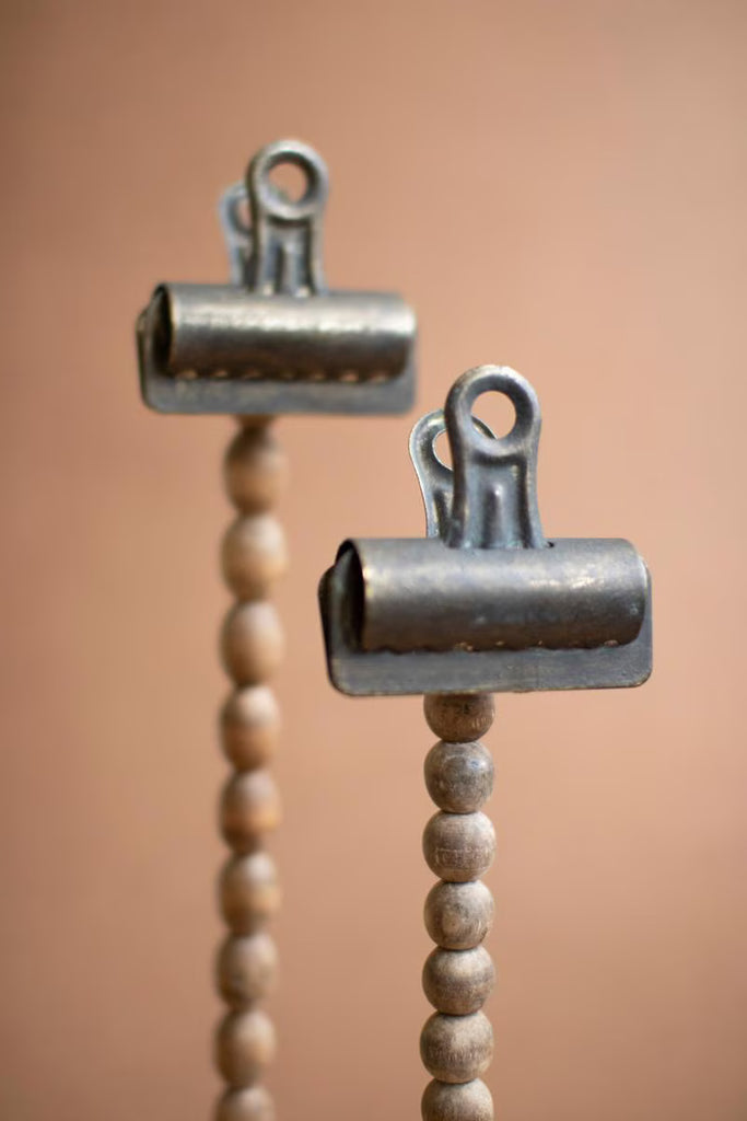 Set of 2 Wood Beads on a Base with Clips - view 3