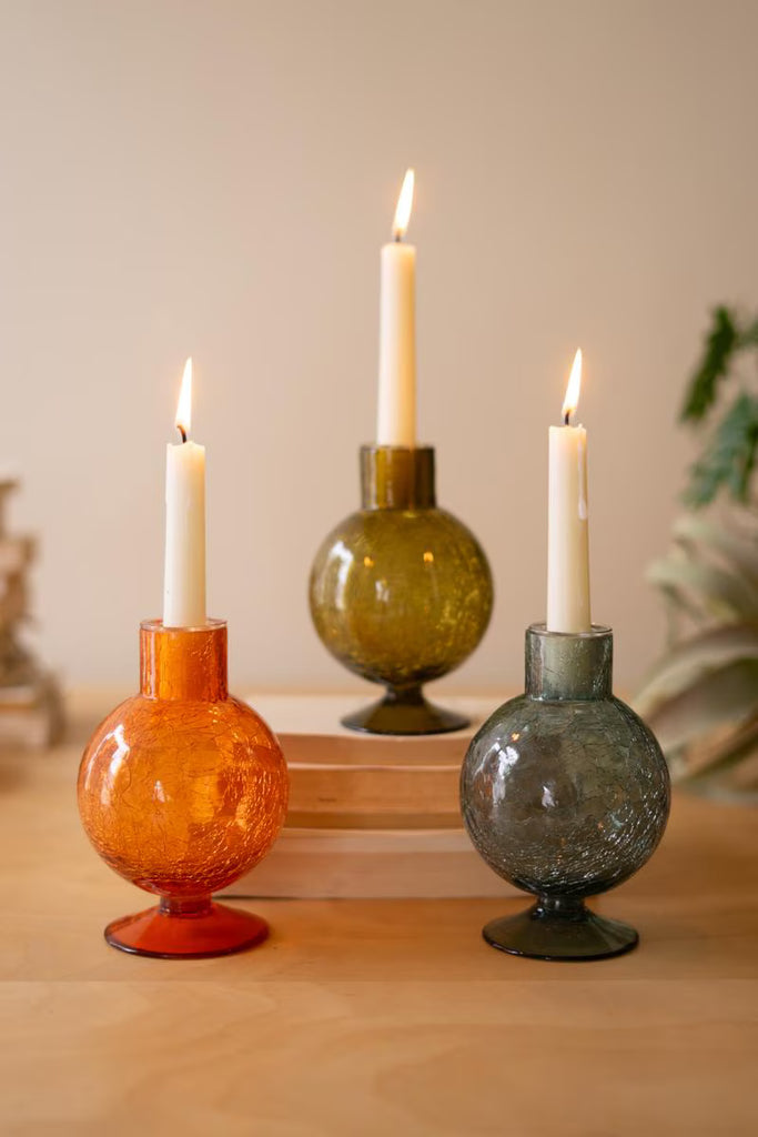 Set of 3 Glass Ball Taper Candle Holders - One Each Color – image 5
