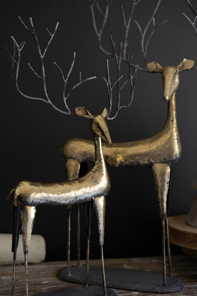 Set of 2 Antique Gold Metal Christmas Deer – image 2