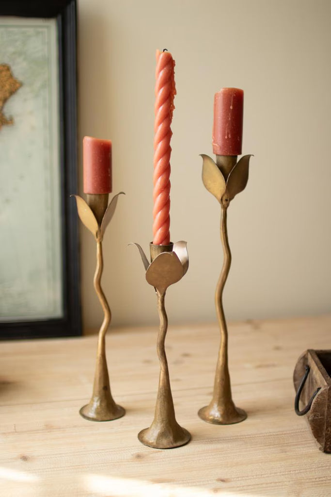 Set of 3 Taper Candle Holders - Tulips - view 1
