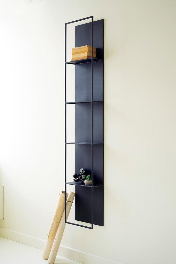 TALL BLACK METAL WALL HANGING WITH FOUR SHELVES — Kalalou CLL2850