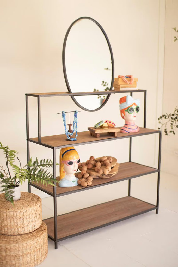Metal and Wood Display Shelves with Mirror – image 4