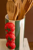 Set of 2 Ceramic Green Striped Vases with Tomatoes – image 3
