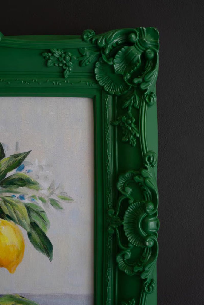 DARK GREEN FRAMED ACRYLIC PAINTING-LEMONS — Kalalou CAR1772