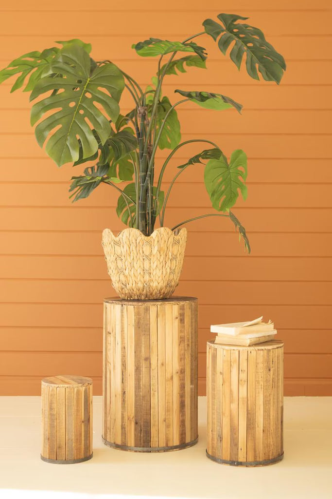 Set of 3 Round Recycled Wood Pedestasls – image 2