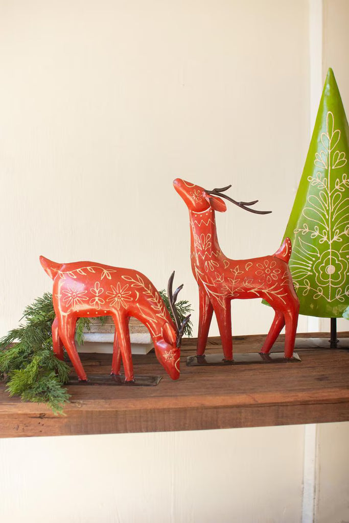 Set of 2 Recycled Painted Metal Folk Christmas Trees – image 6