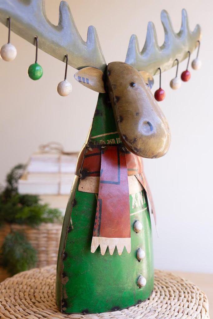 Recycled Metal Christmas Moose with Ornaments – image 2
