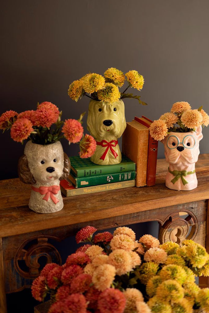 Set of 3 Ceramic Dog Vases with Bows – image 1
