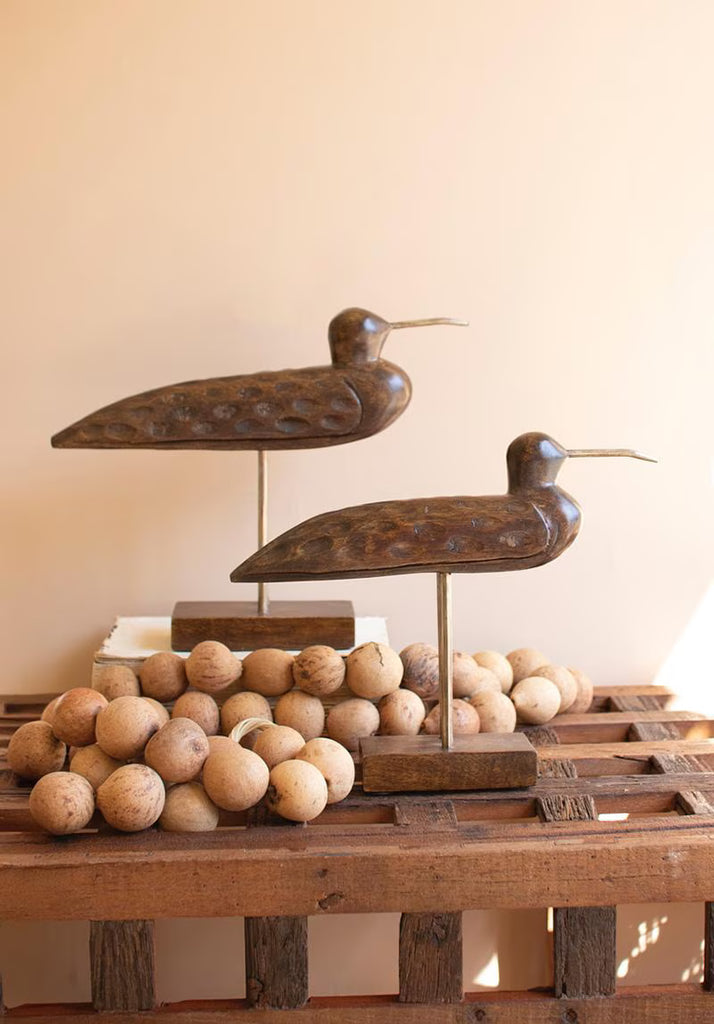 Set of 2 Carved Wooden Shorebirds on Stands – image 2