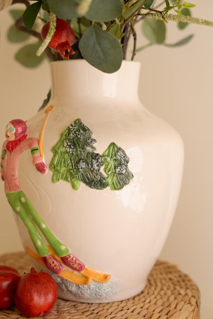 Ceramic Christmas Vase with Skier – image 2