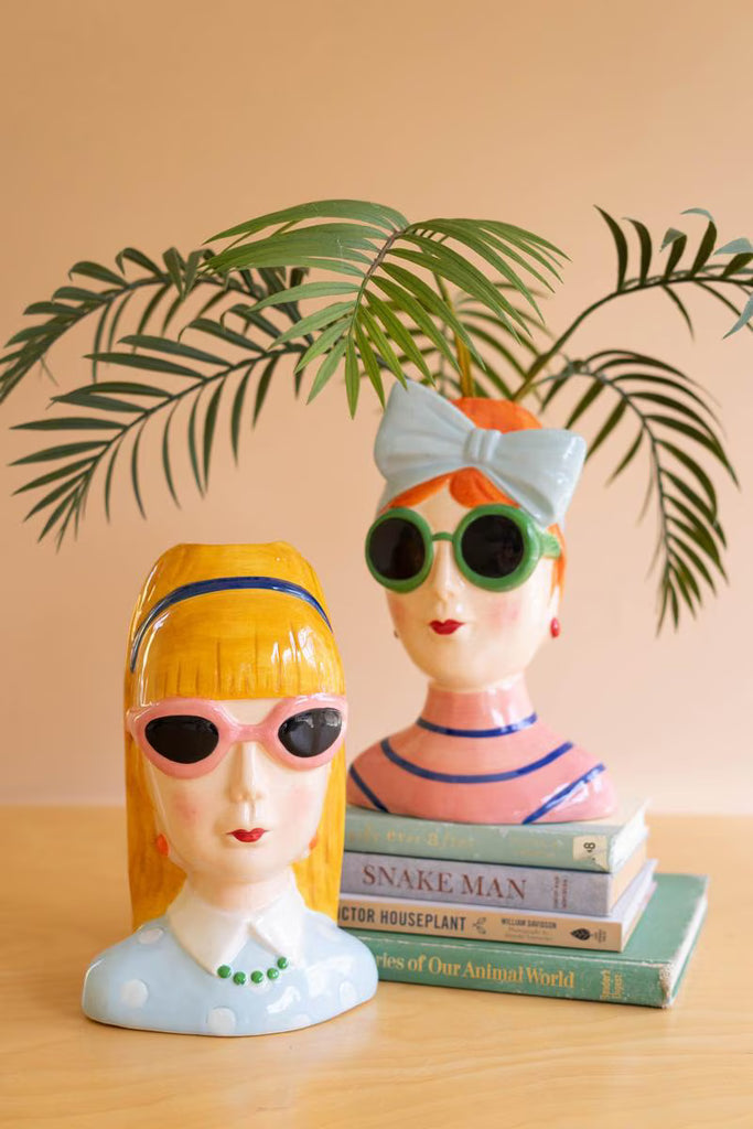 Set of 2 Ceramic Girls with Sunglasses Vases – image 1