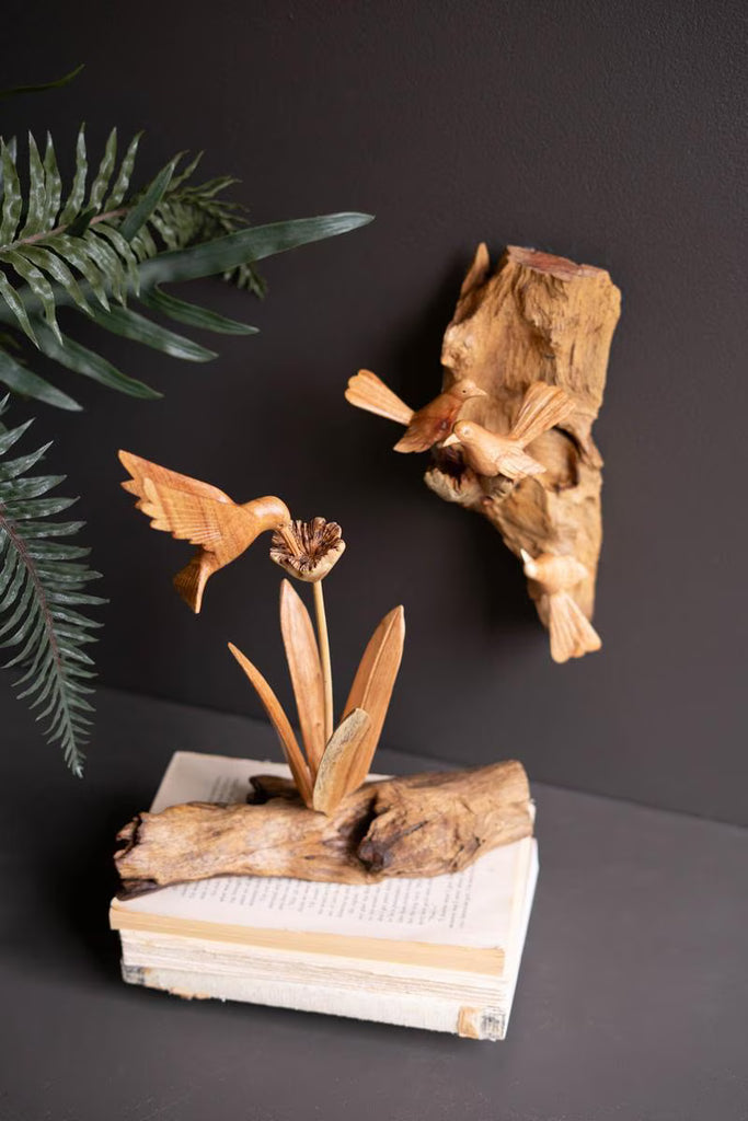 Repurposed Wood Sculpture with Hand Carved Humming Bird - image 4