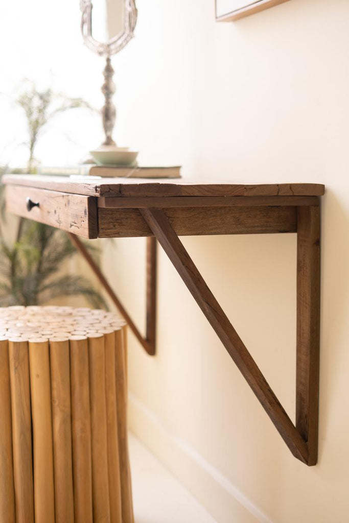 Reclaimed Wood Wall Desk with Drawer – image 3