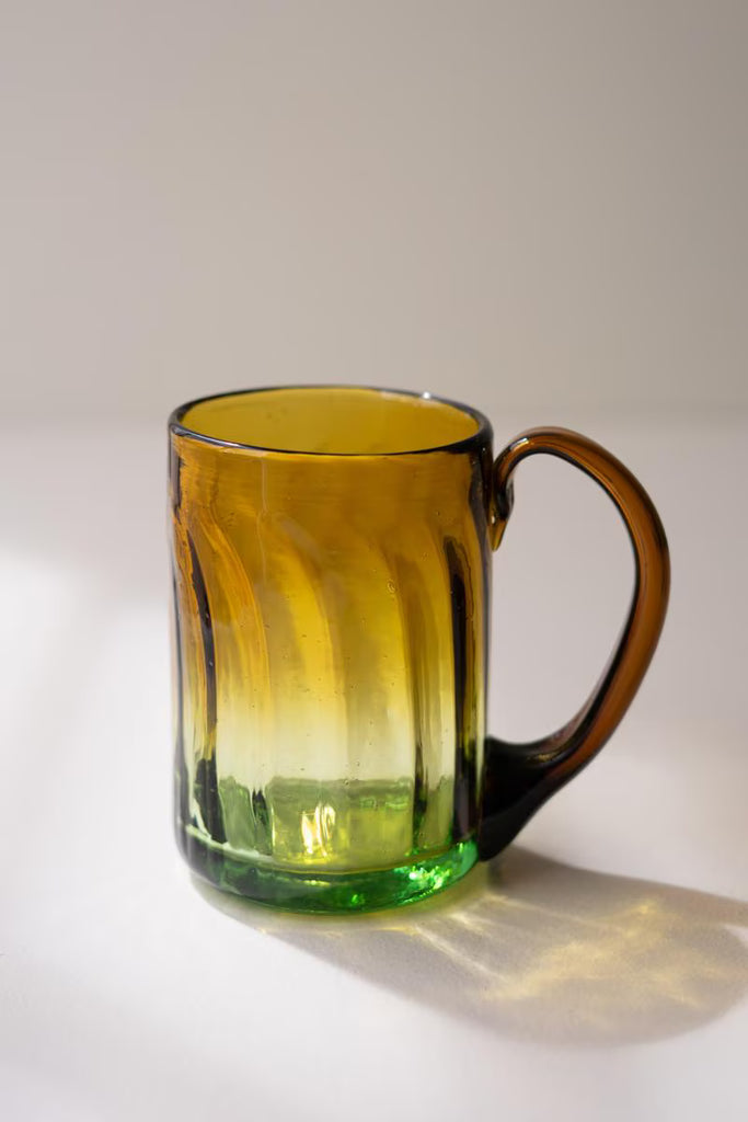 Set of 6 Recycled Fluted Amber Glass Mug with Handle – image 2