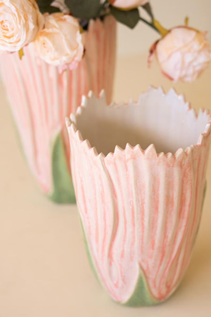 Set of 2 Ceramic Vases - Pink and Green – image 2