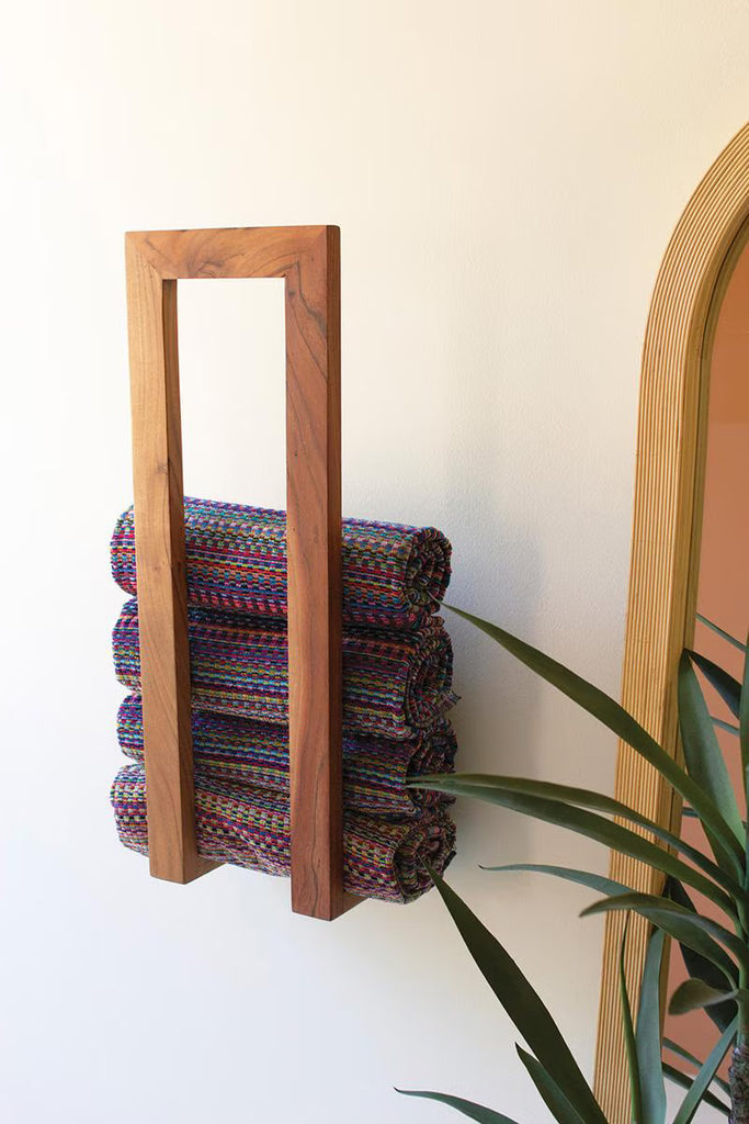 WOODEN WALL TOWEL RACK — Kalalou NRAH1038