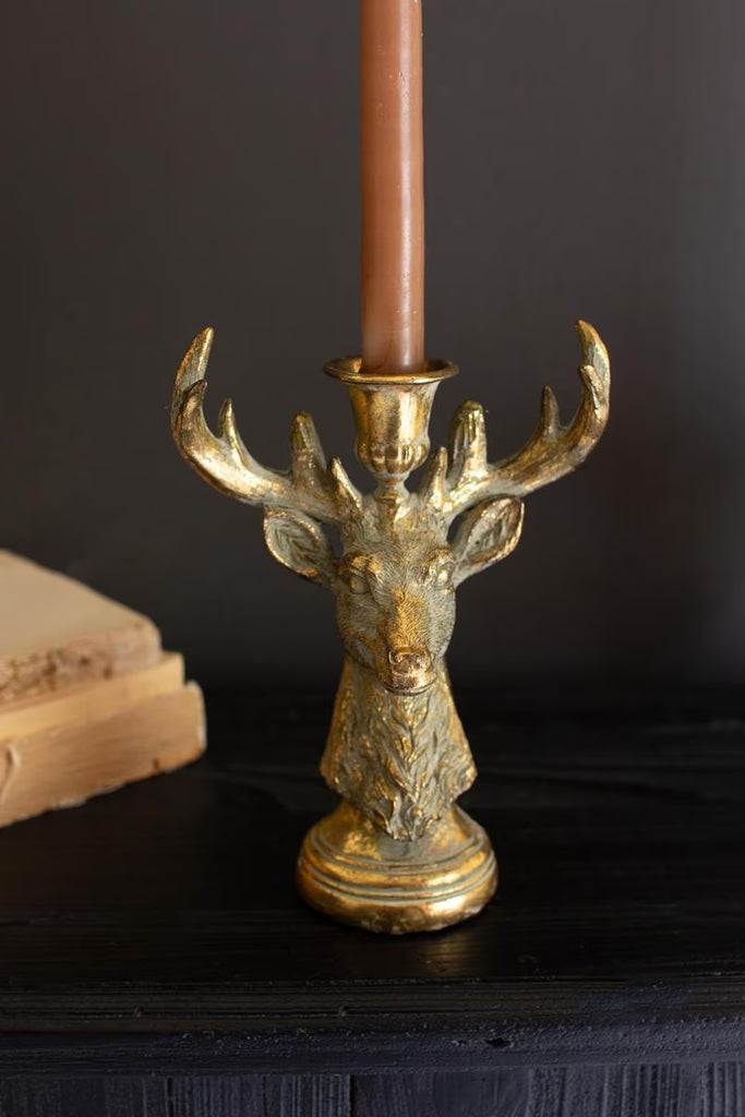 RESIN TAPER CANDLE HOLDER - DEER (MIN 2) — Kalalou CMNQ1281K
