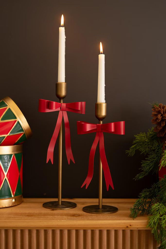 Set of 2 Metal Christmas Bow Taper Candle Holders - image 3