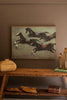 Framed Paint Over Print Four Run Away Race Horses – image 1
