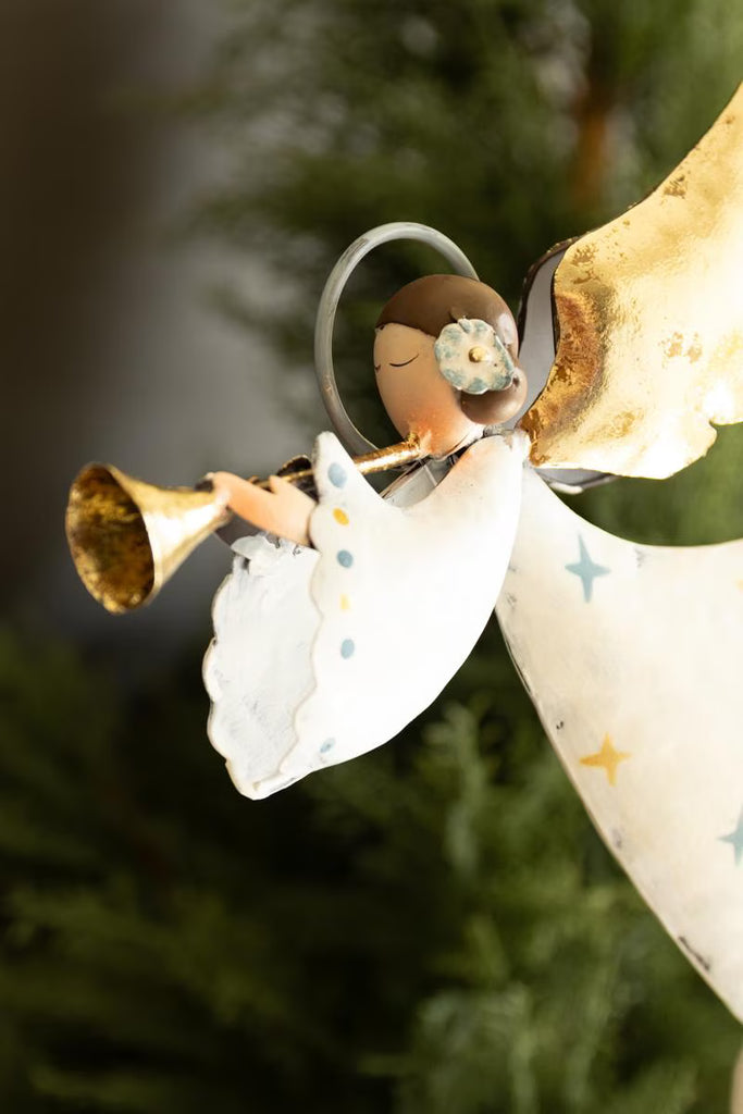 Set of 2 Painted Metal Christmas Angels on Stands – image 5