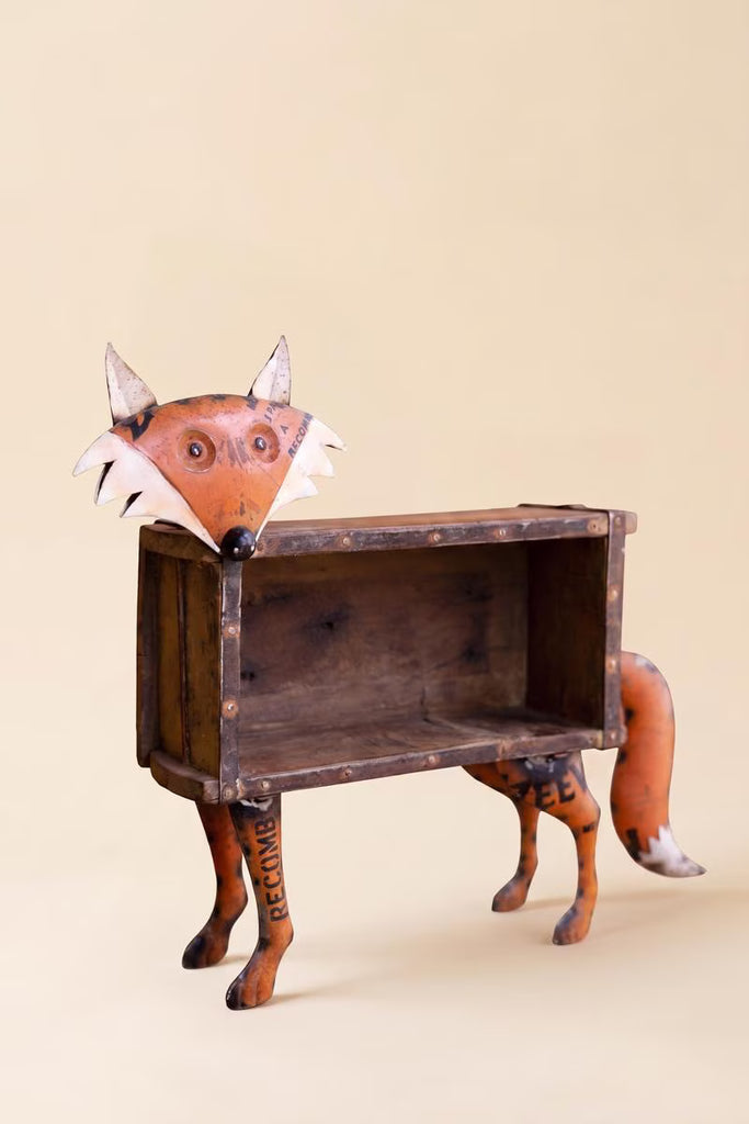 Recycled Metal Fox with Wooden Brick Mold – image 3