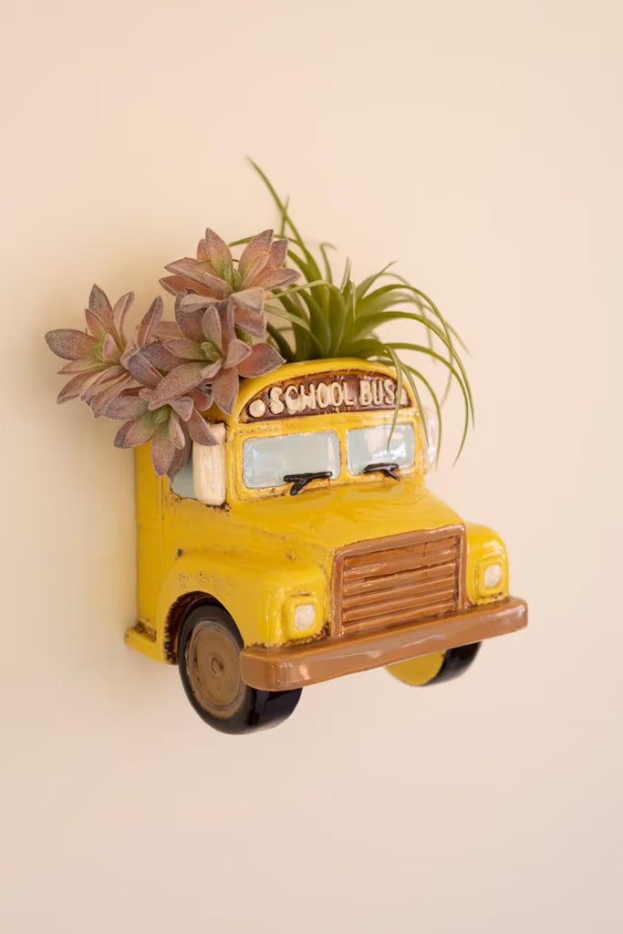 Ceramic Yellow School Bus Wall Planter