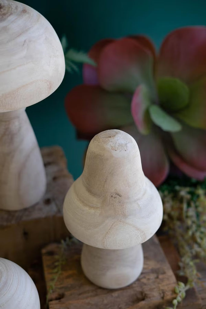 Set of 3 Natural Wood Mushrooms