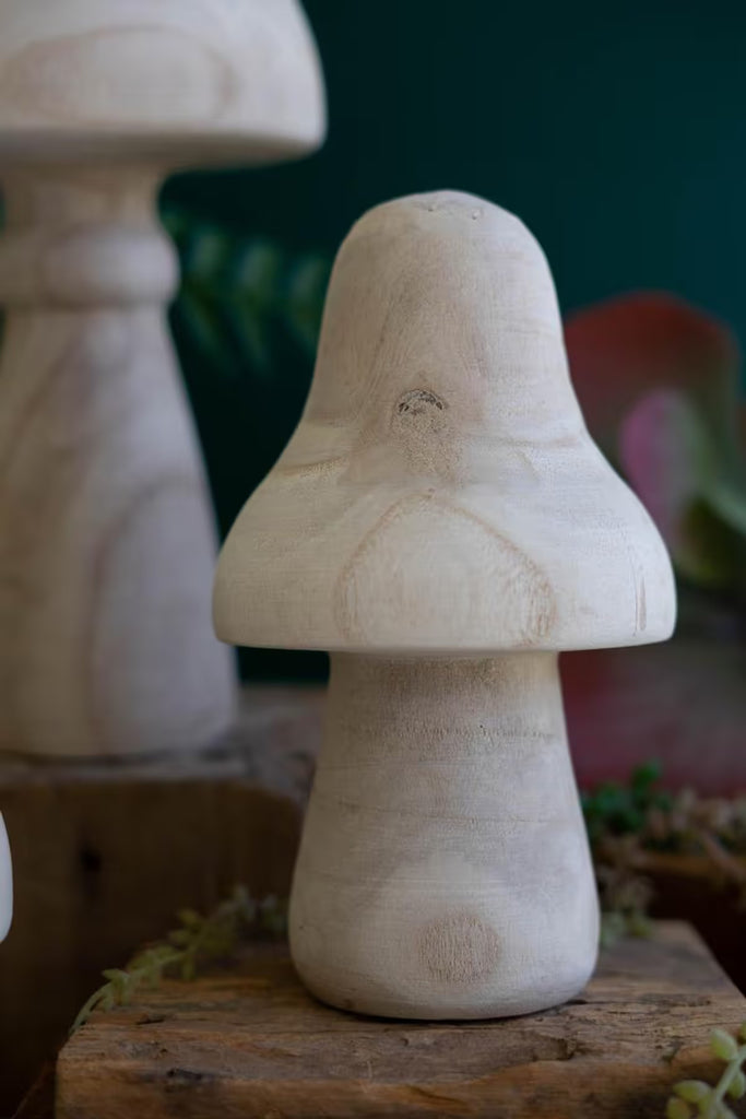 Set of 3 Natural Wood Mushrooms