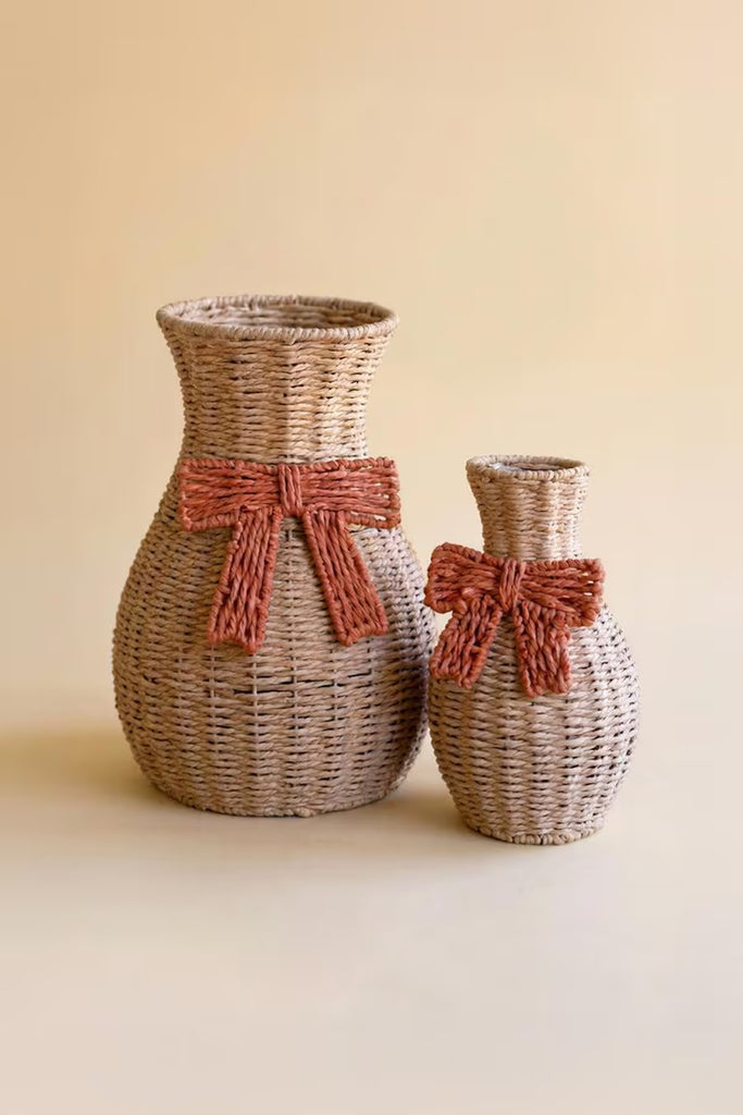 Set of 2 Twisted Paper Vases with Bows