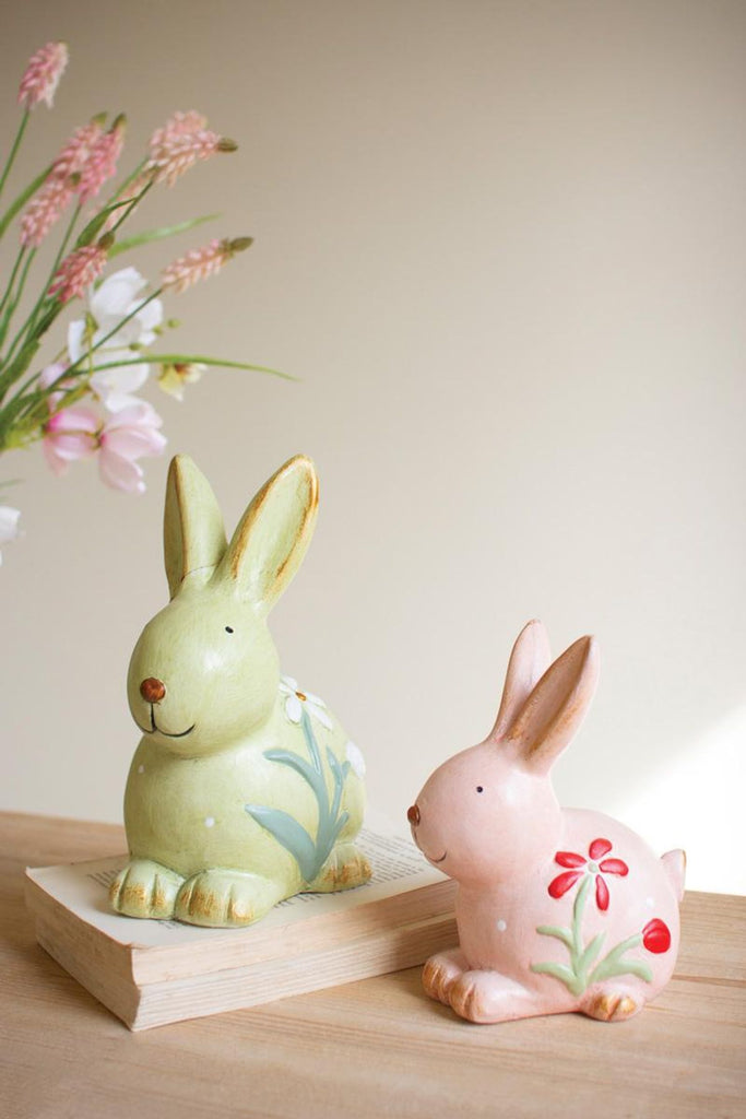 Set of 2 Colorful Faux Concrete Bunnies