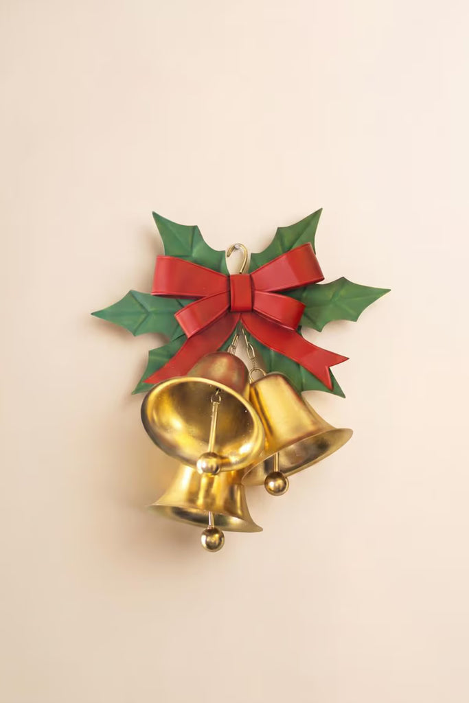 Painted Metal Christmas Bells and Holly Door Hanger
