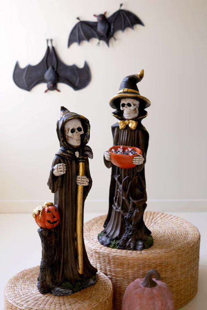 Set of 2 Painted Resin Halloween Grim Reapers