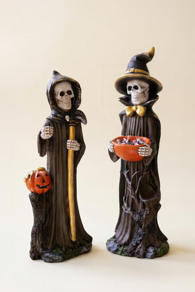 Set of 2 Painted Resin Halloween Grim Reapers
